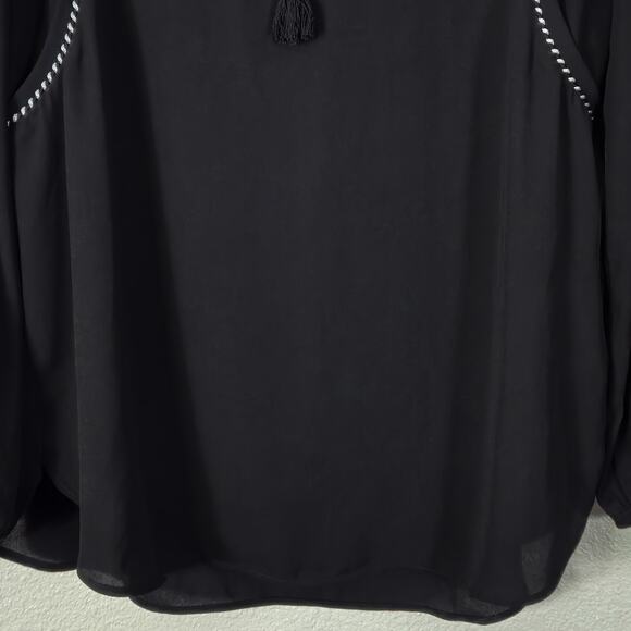 J.Crew Tassel Blouse Black Lightweight Size 4 Travel Packable - Picture 5 of 8